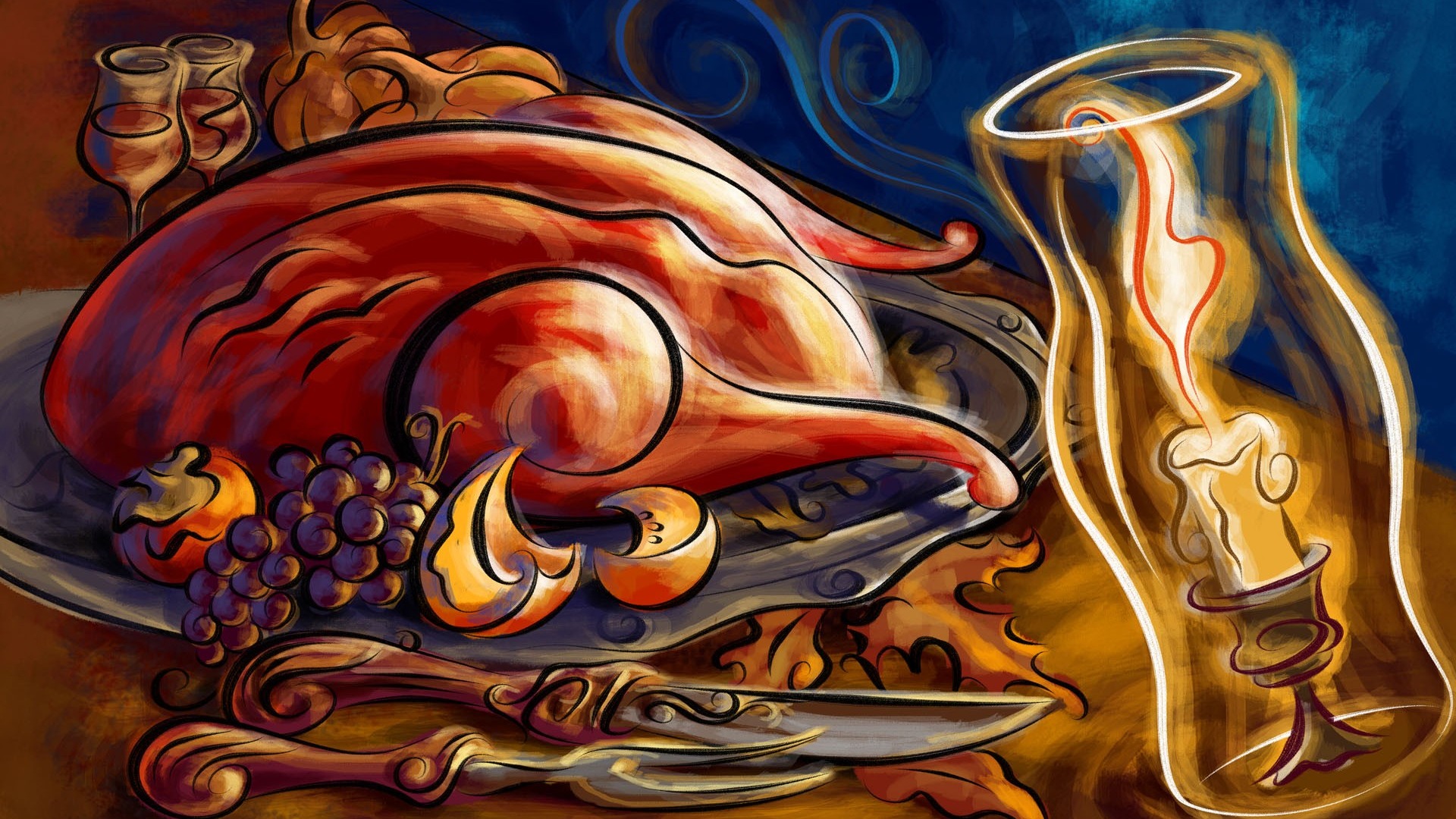 Roast turkey Thanksgiving illustration